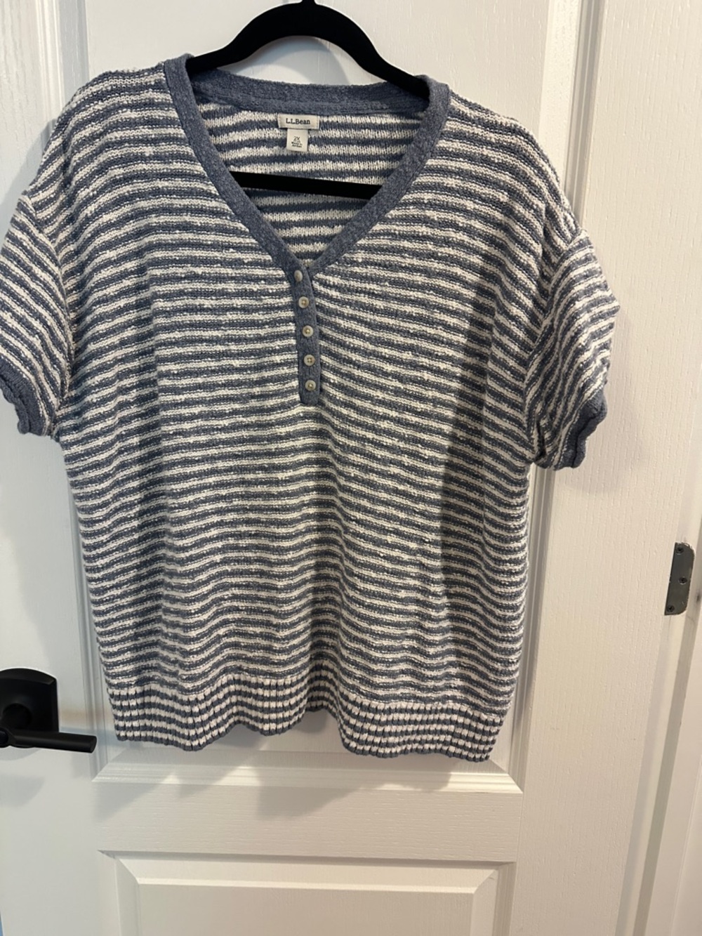 L.L. Bean Blue & White Striped Short-Sleeve Henley